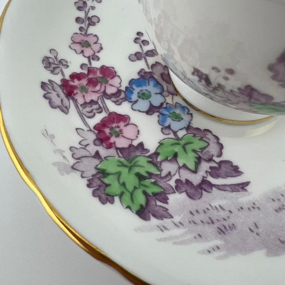 Vtg New Chelsea Staffs Alicia Cup Saucer Set Bone China England Floral Gold‎ Rim